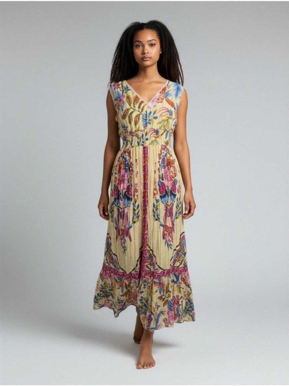Me 2 Magic Yellow Floral Maxi Dress M Smocked Boho Cottagecore Anthropologie